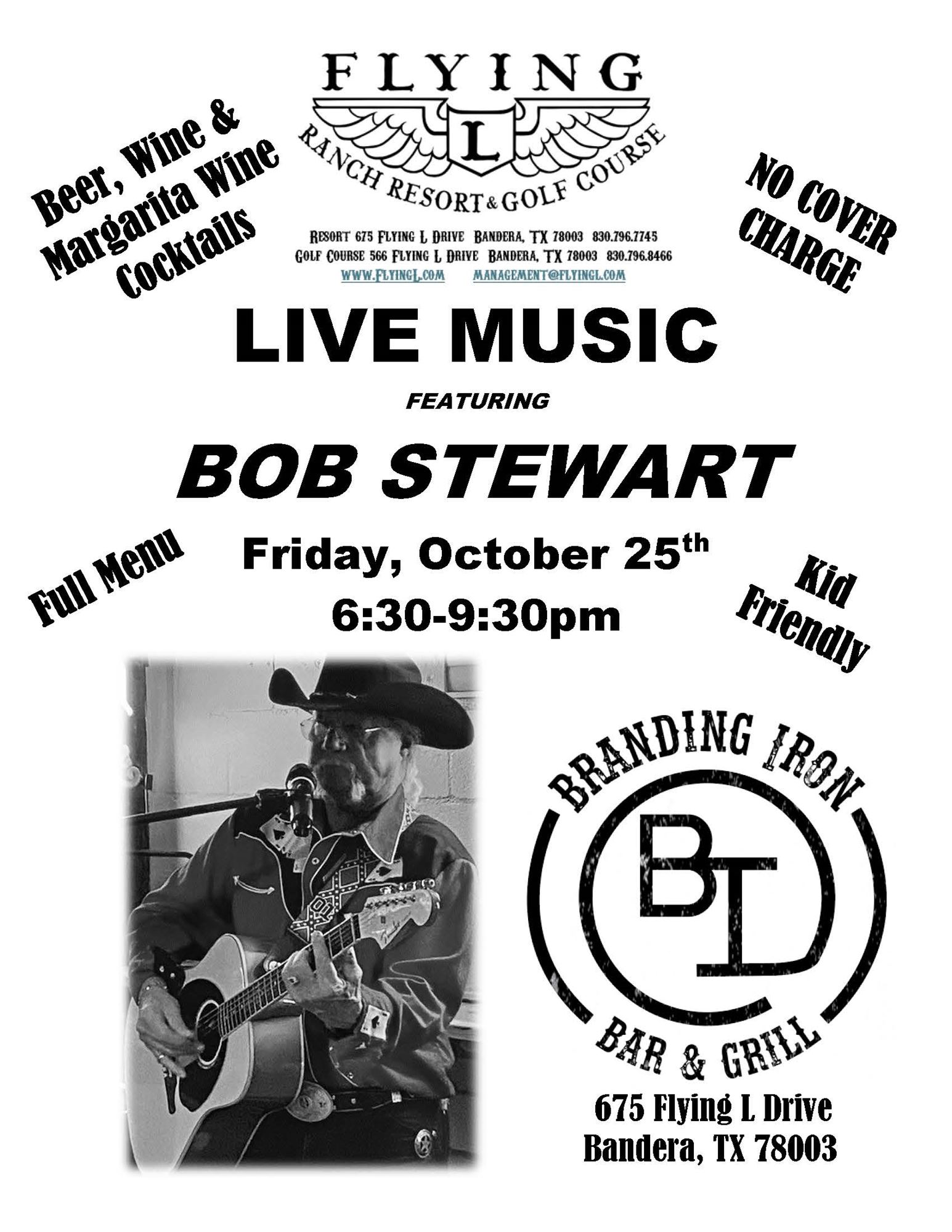 LIVE MUSIC WITH BOB STEWART AT THE BRANDING IRON BAR & GRILL