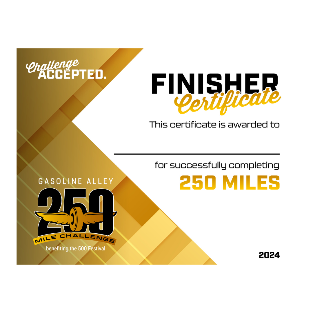250 Mile Finisher Certificate 