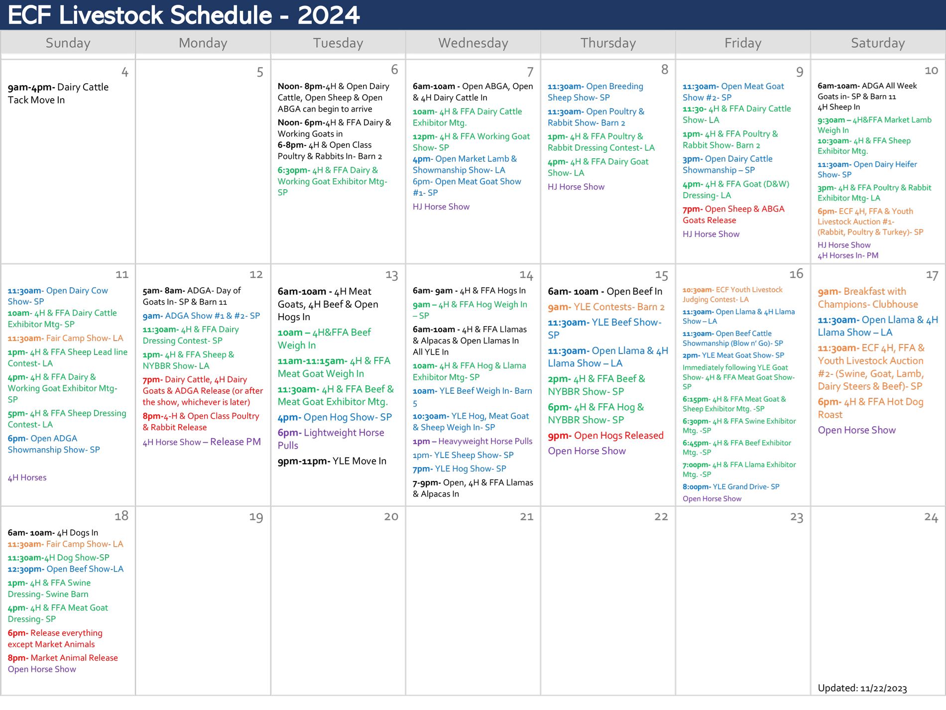 2024 Livestock Schedule