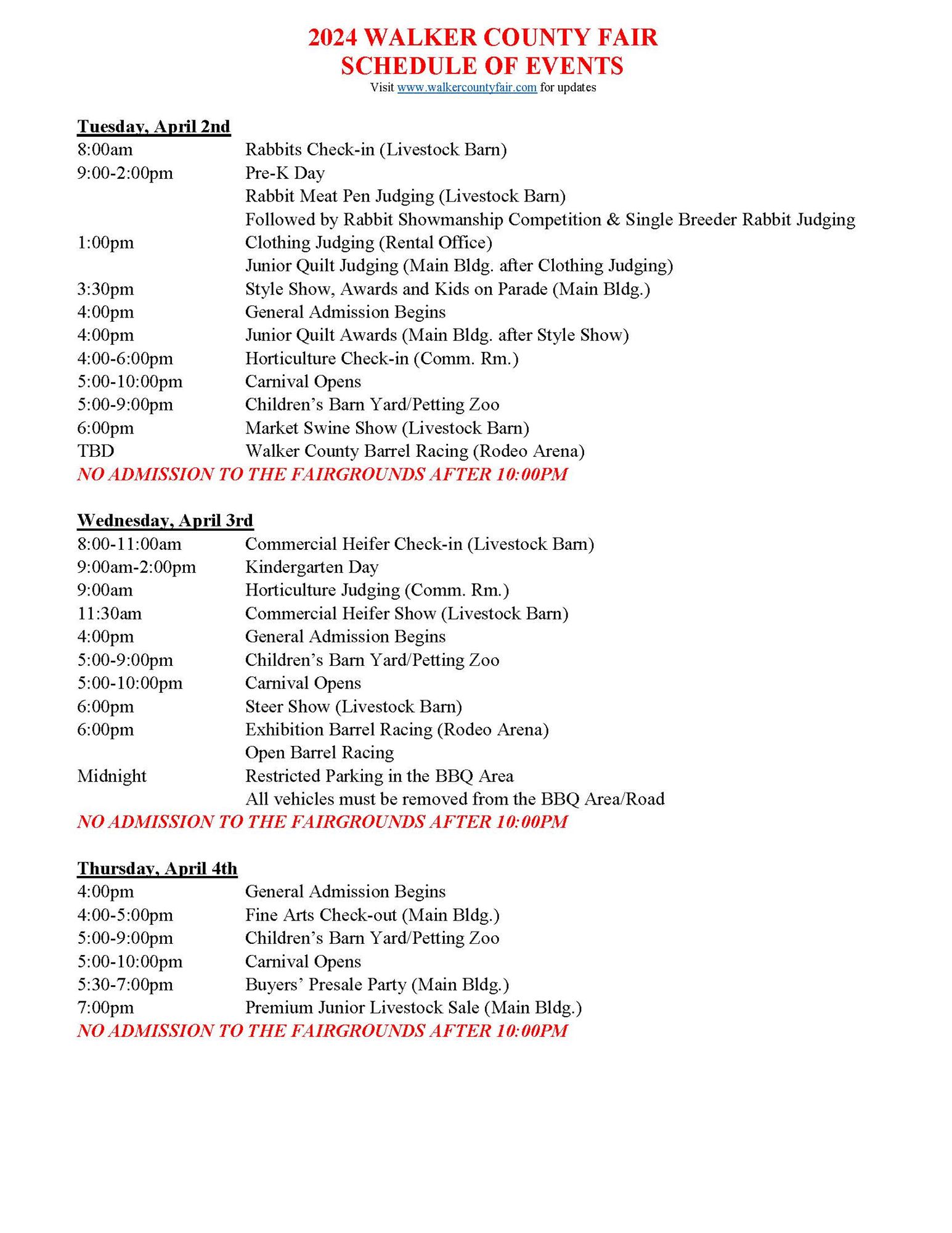 Schedule of Events