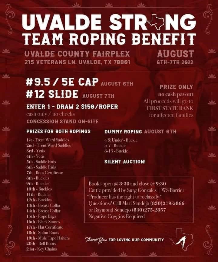 AUG 67 UVALDE STRONG BENEFIT TEAM ROPING