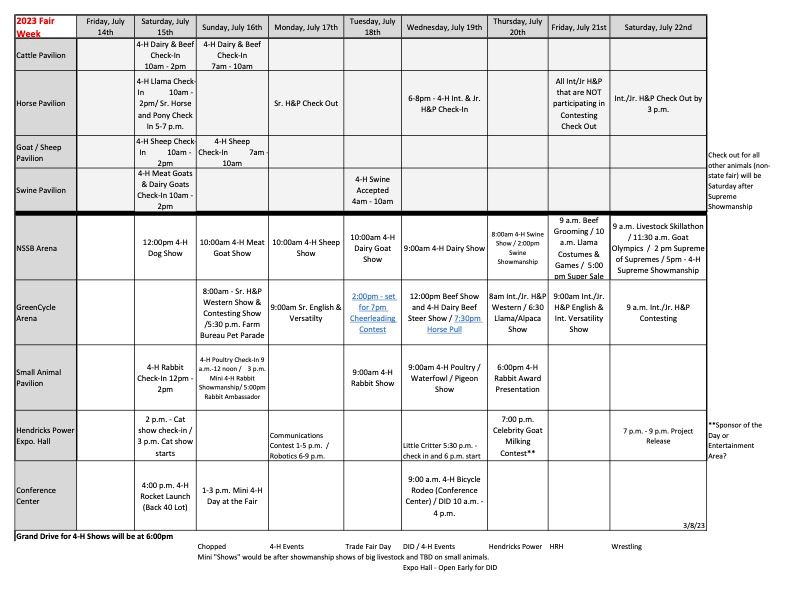 4H Livestock Schedule