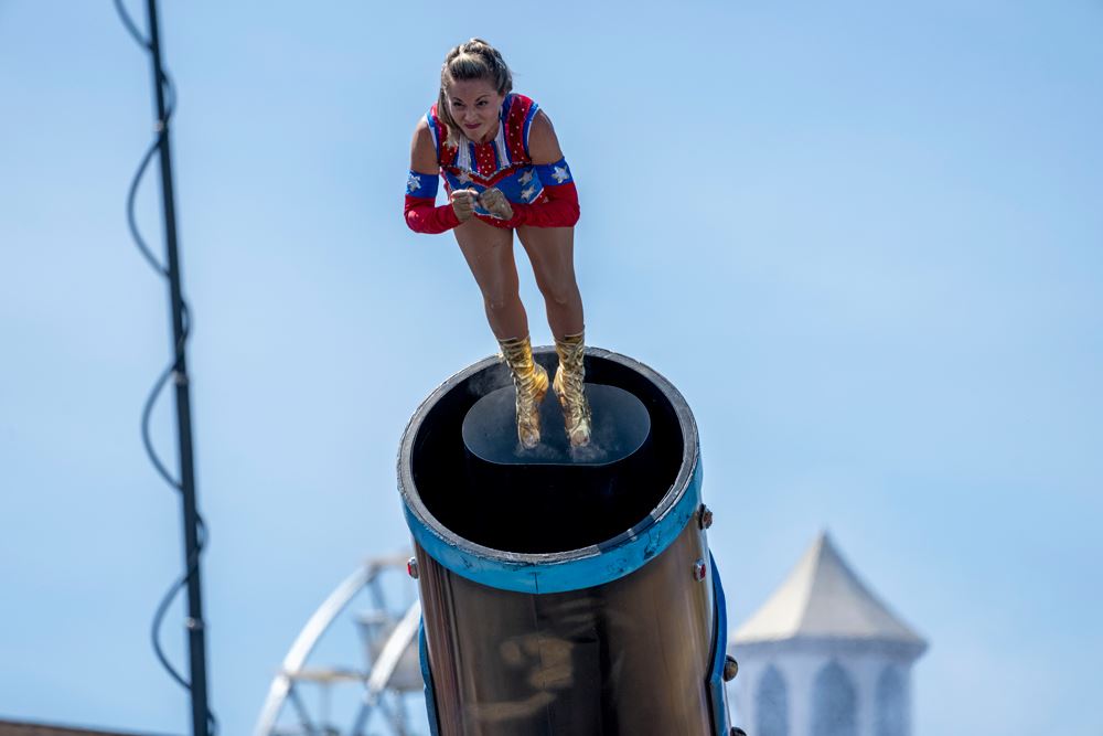 Woman being shot out of a cannon