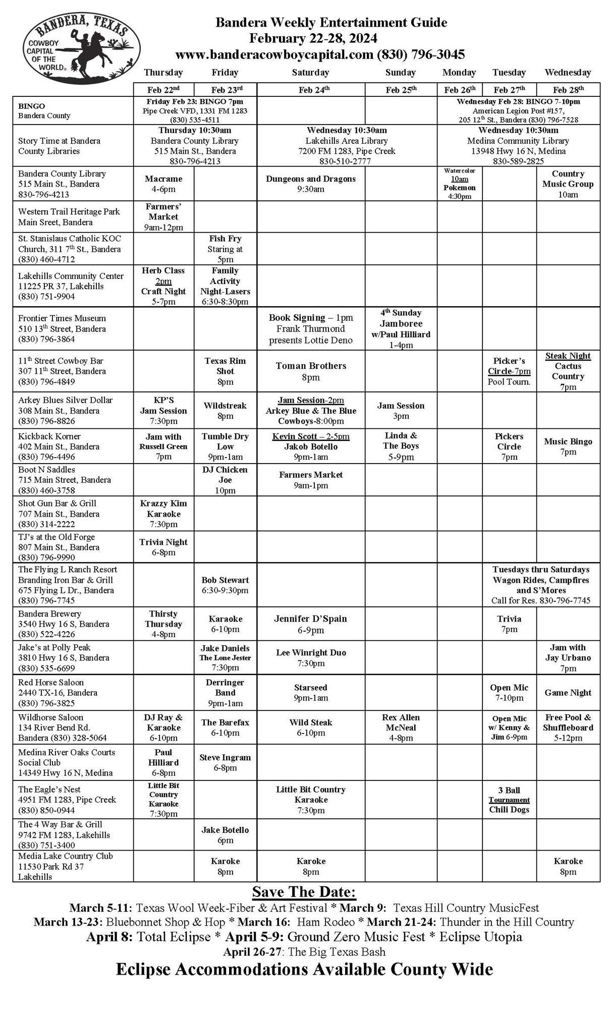 Weekly Entertainment Guide