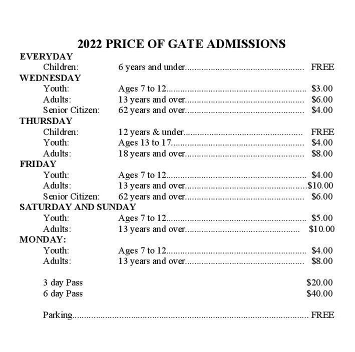 2022 Admission Prices & Downloadable Daily Program