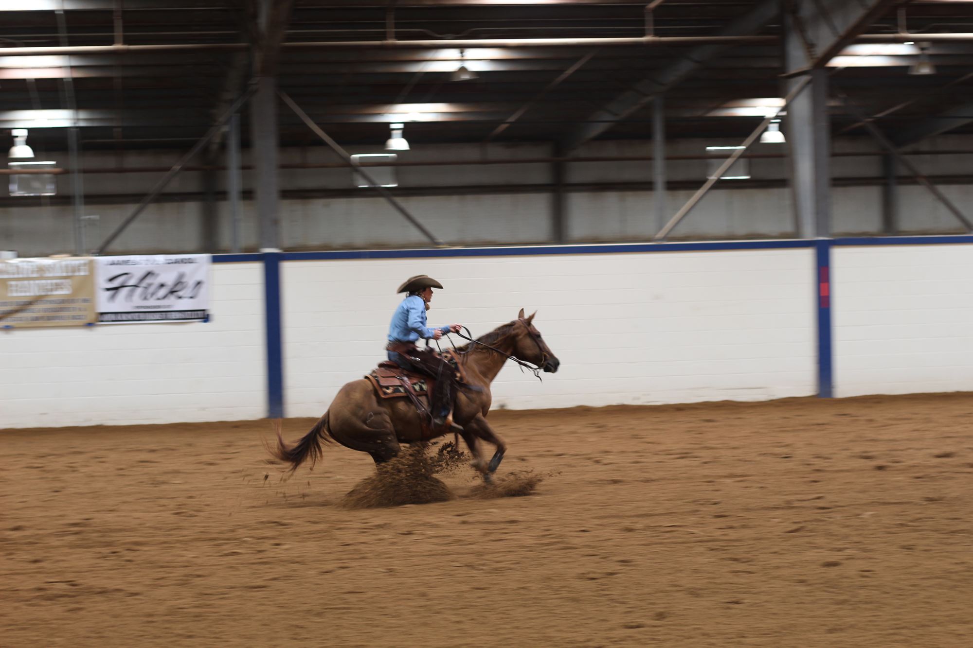 quarter horse sliding with rider
