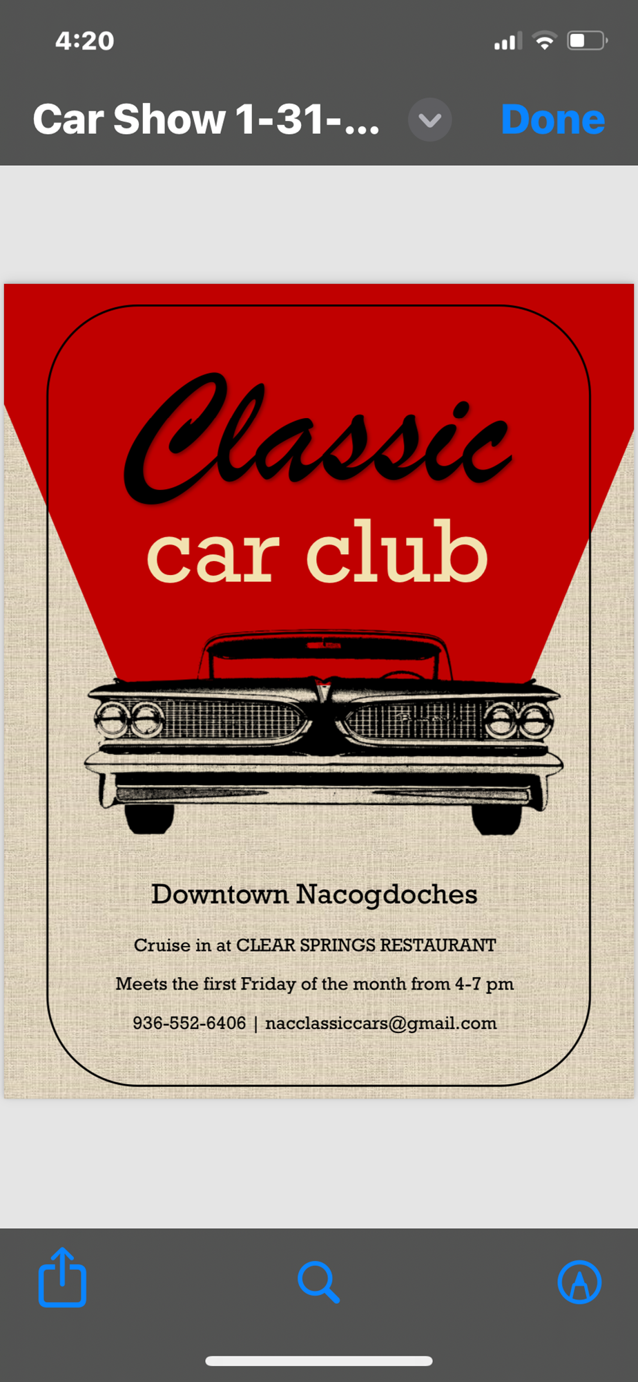 Nacogdoches Classic Car Club at Clear Springs Restaurant