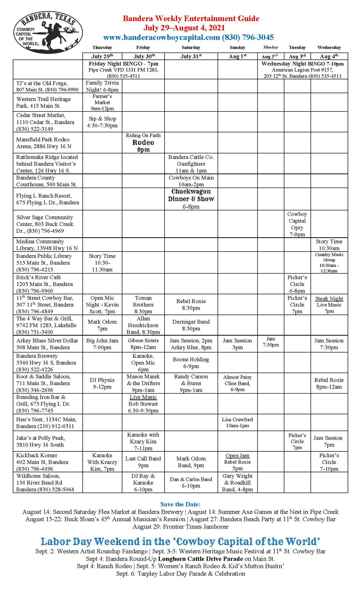 Weekly Entertainment Guide