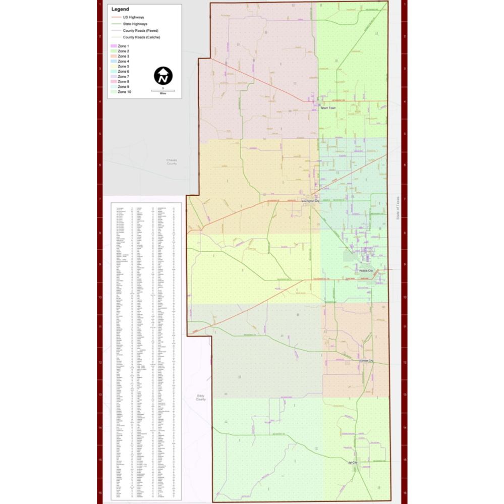 Lea County Road Wall Map 2022