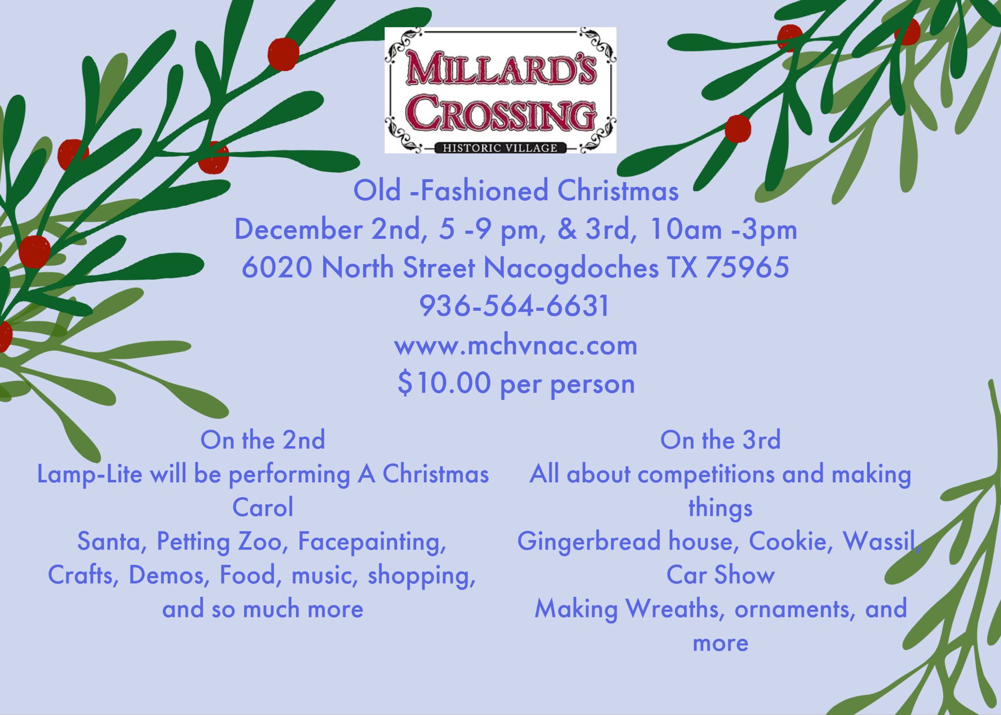 Millard's Crossing's Old Fashioned Christmas