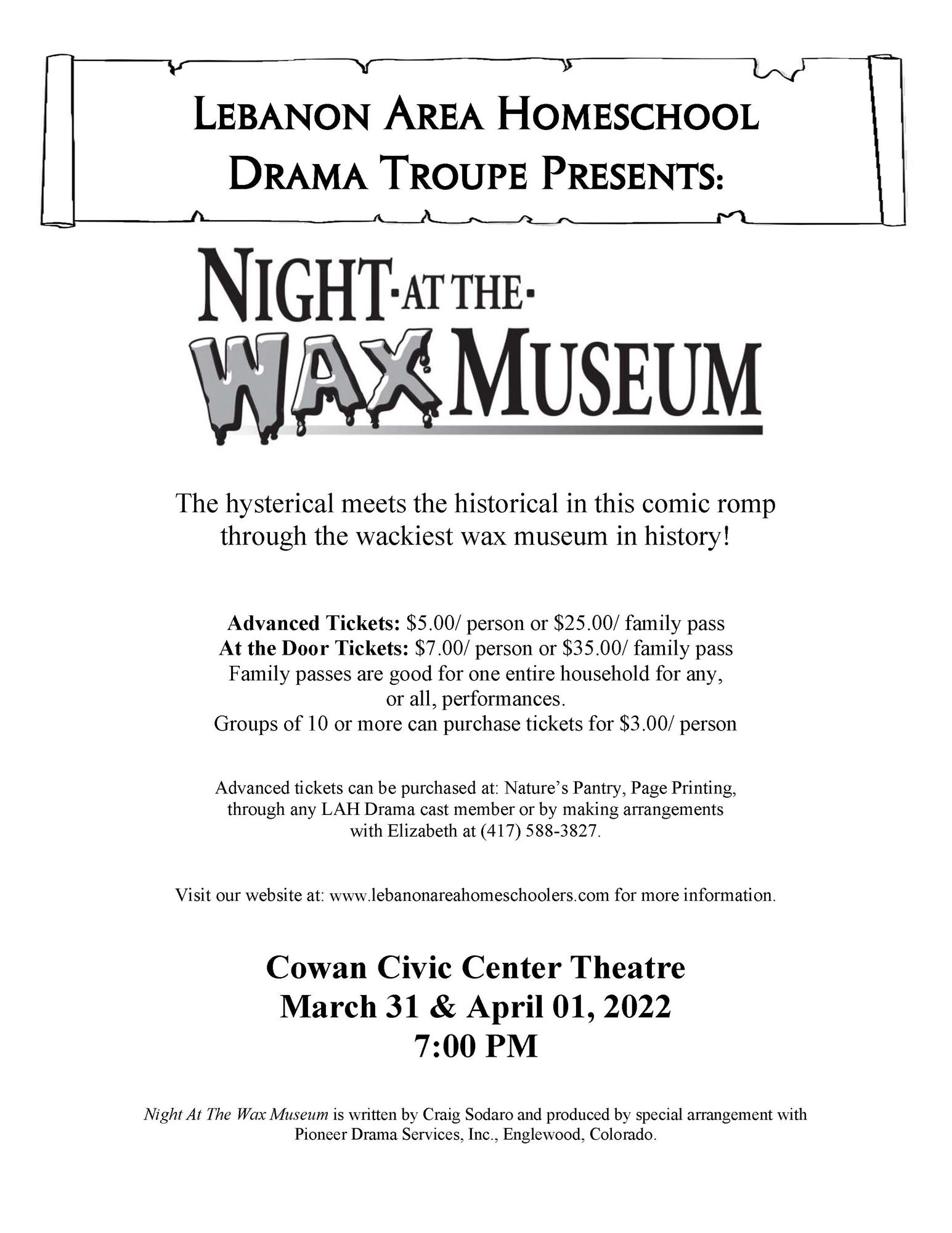 The Lebanon Area Homeschool Drama Troupe Presents Night At The Wax Museum