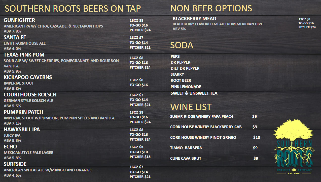 Beers on Tap Menu