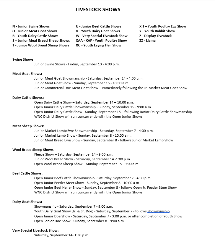 2024 Livestock Show Schedule