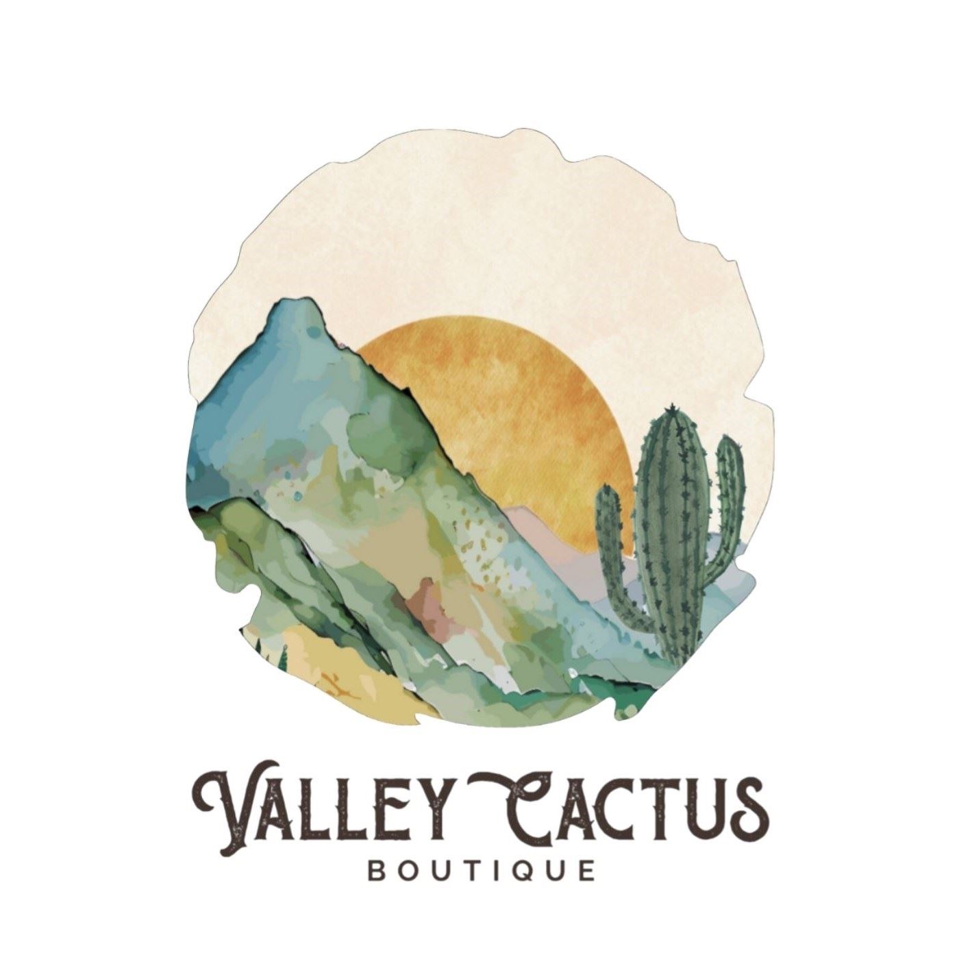 Valley Cactus Logo. Cactus behind hills