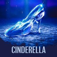 Picture of a glass slipper that says, 'Cinderella'.