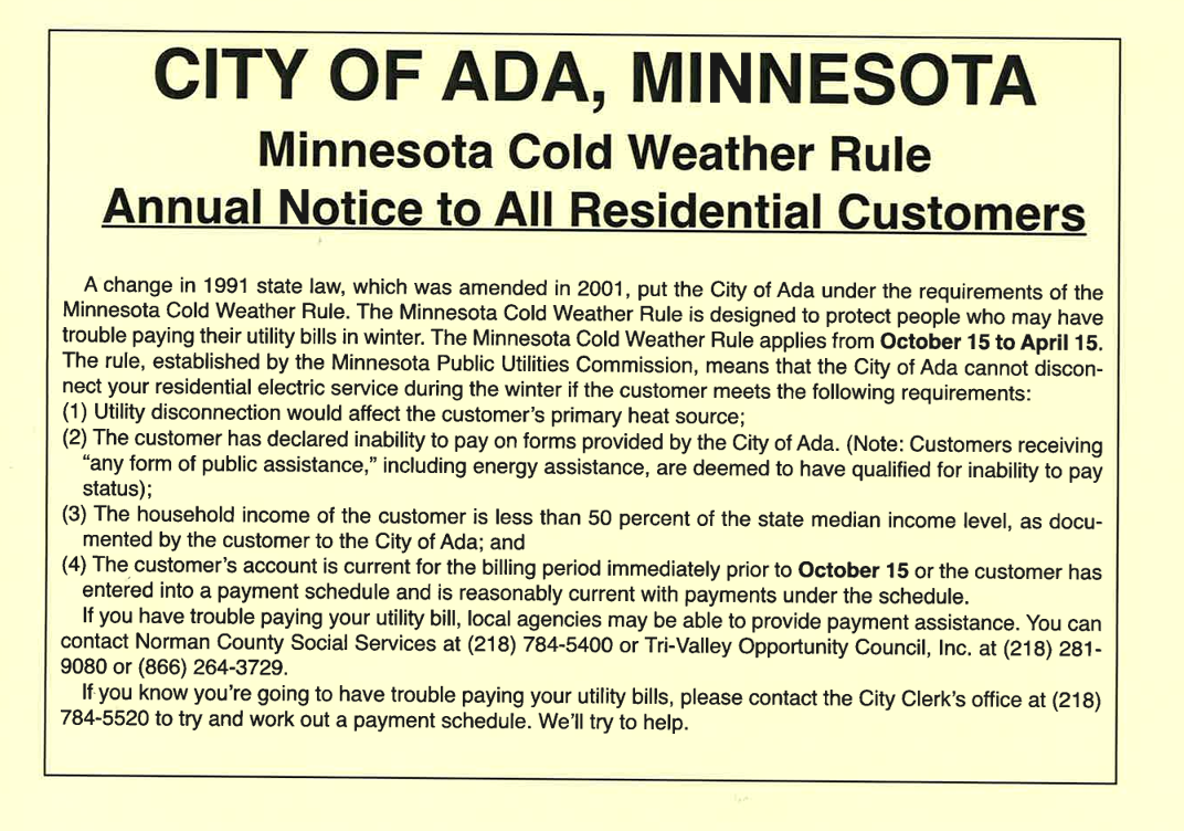Cold Weather Rule Program City Hall
