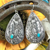 Silvertone & Turquoise Cactus Sunflower Teardrop Earrings