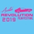 light blue t-shirt with bright pink image of car and text that says, Austin Revolution Film Festival 2019