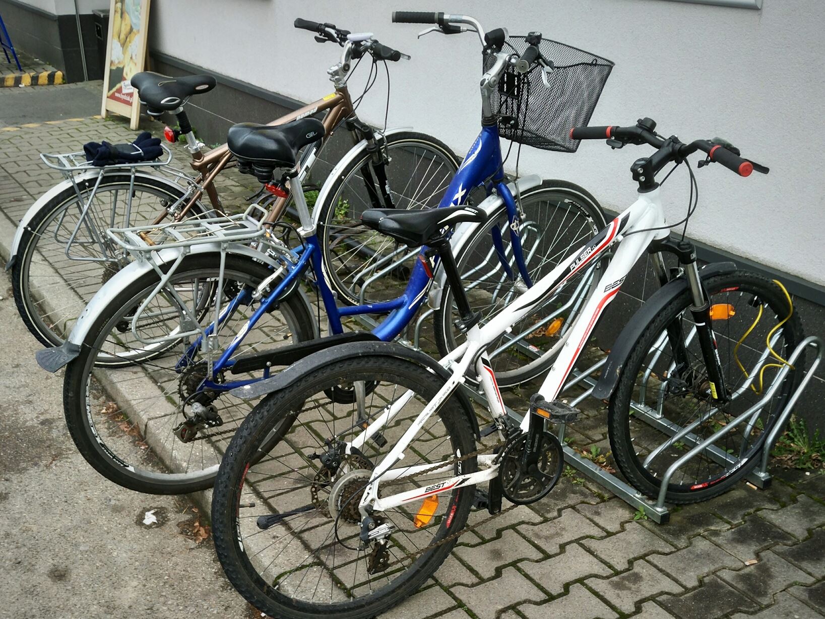 Bikes parked in a bike rack
