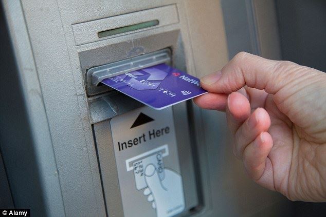 Bank card being inserted into an ATM