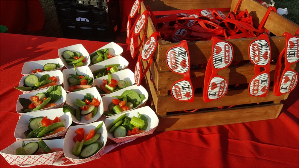 HEB Farmers Market, Vegetable sampling station. Try a new veggie or tell your favorite to receive HEB shades!