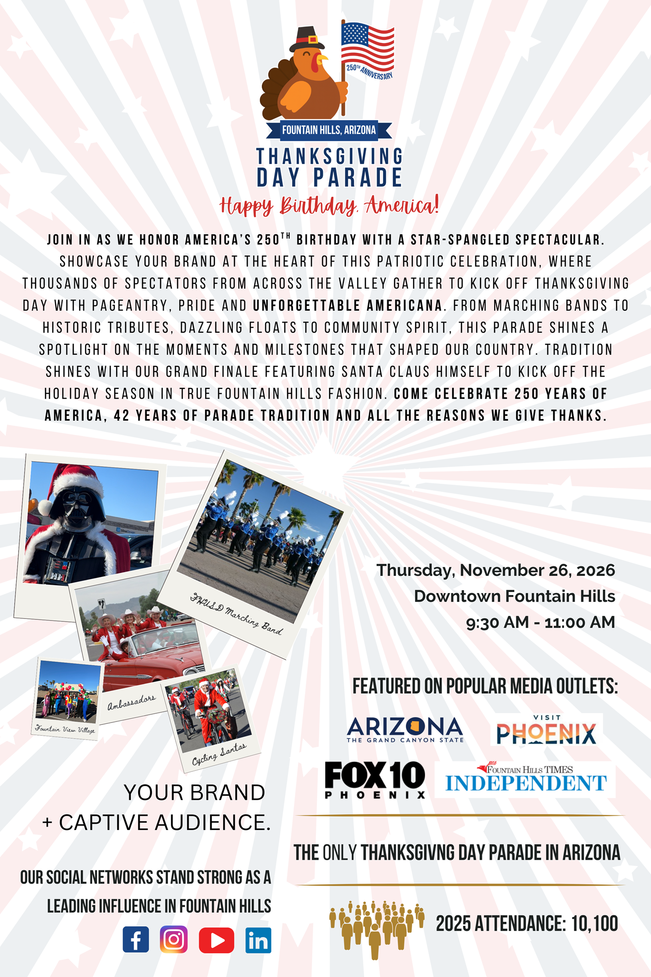 Thanksgiving Day Parade: 2026 Happy Birthday America! flyer