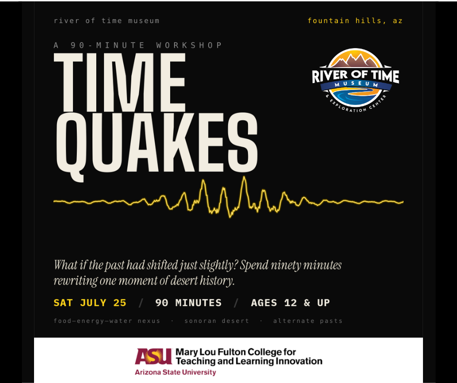 Timequakes for Teens Writing Workshop at the River of Time Museum & Exloration Center flyer
