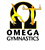 This is the OMEGA Gymnastics logo that shows the name Omega Gymnastics then has a drawing of two gymnasts dressed in yellow one doing a floor exercise and one on the rings.
