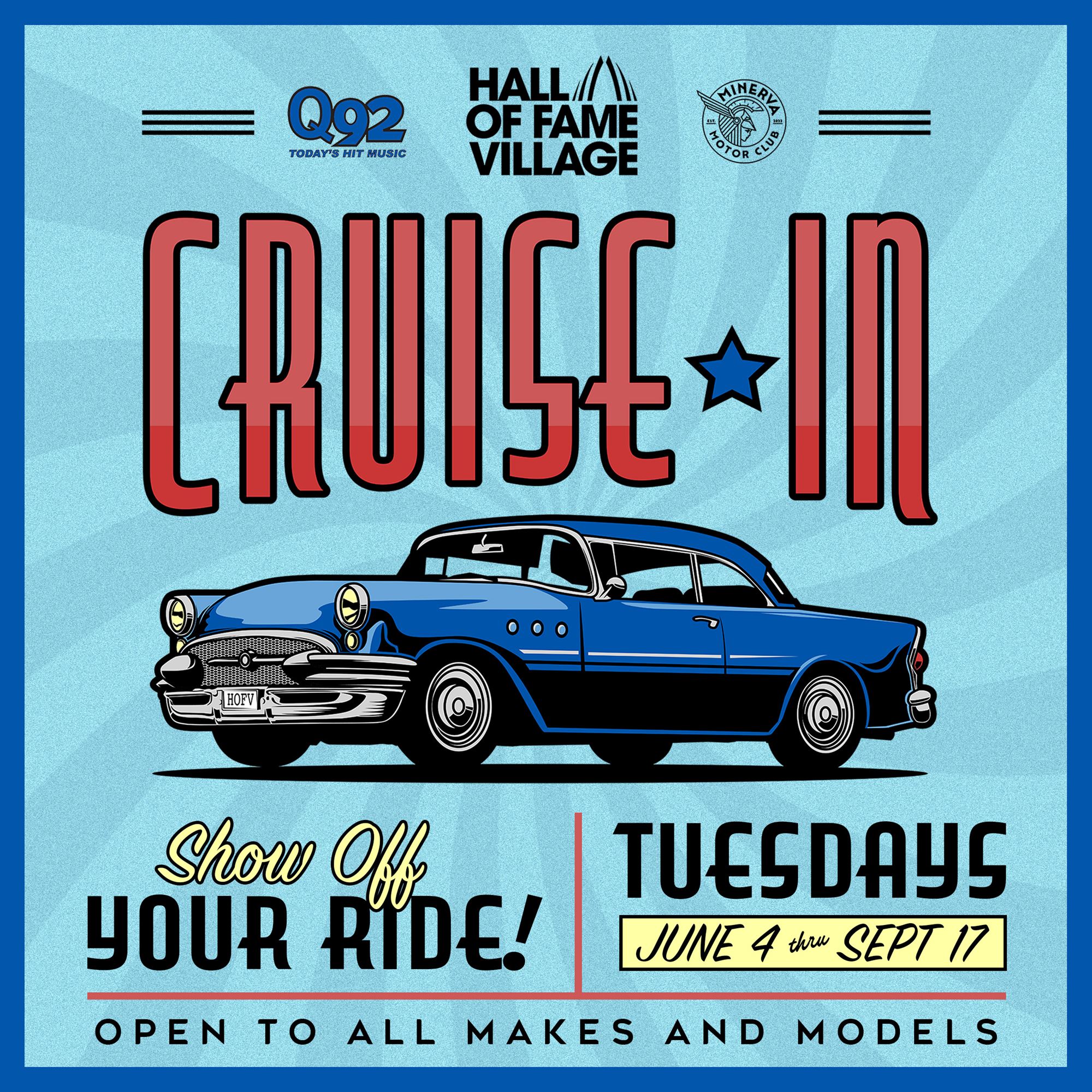 Hall of Fame Village Announces Exciting Cruise-In Events with Q92 Radio and Minerva Motor Club