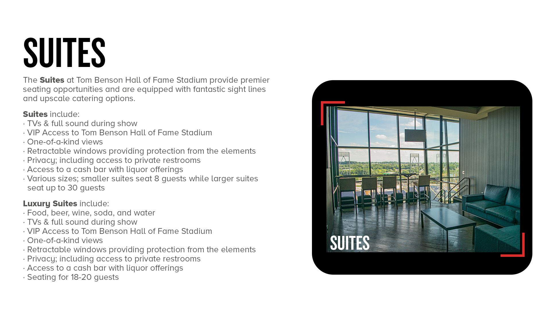 Tom Benson Hall of Fame Stadium Premium Seating