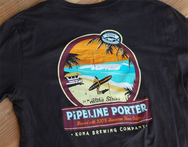 Black t-shirt with Kona Brewing Pipeline Porter logo printed by Infinity Impressions in Portland, Oregon