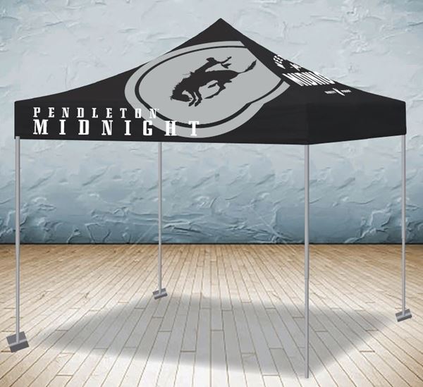 Custom black pop up tent with Pendleton Whiskey logo printed on the top by Infinity Impressions in Beaverton, Oregon