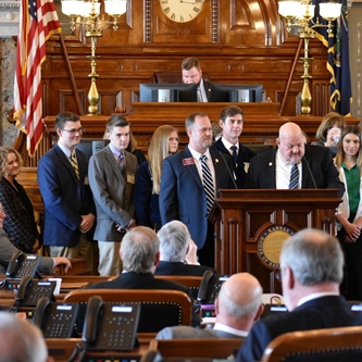 Rep. Larry Hibbard awarded Kansas State Fair Legislative Showmanship Trophy during House ceremony