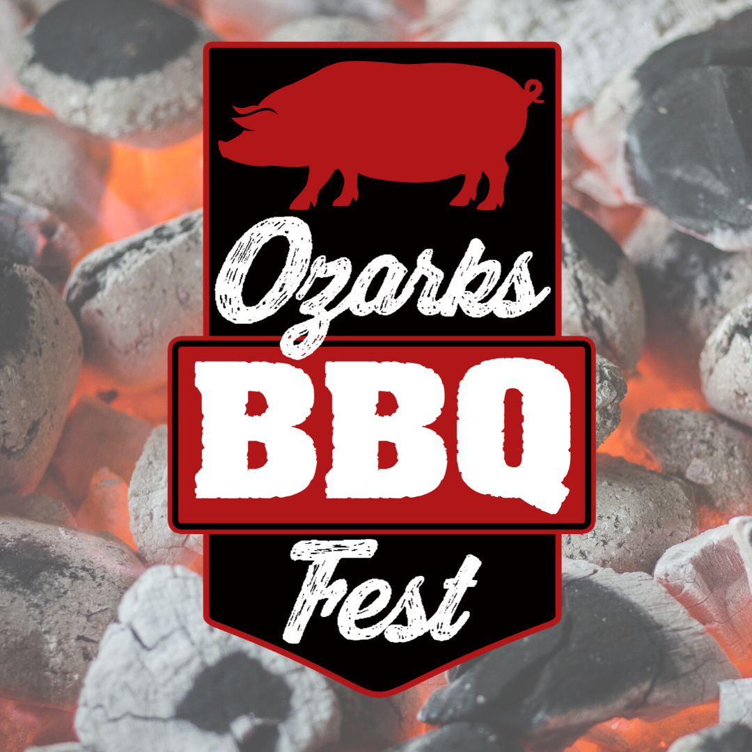 Ozarks BBQ Fest logo with burning coals in the background