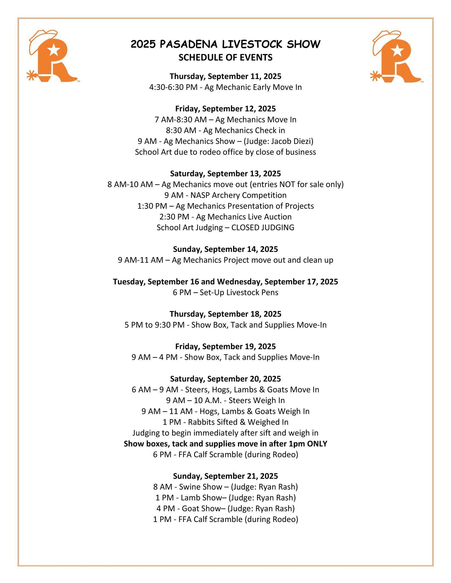 Pasadena Rodeo Lineup Important Livestock Dates