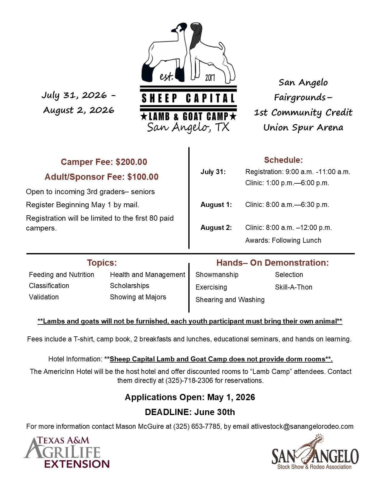 Local Goat Roping Flyers Sheep Capital Lamb and Goat Camp