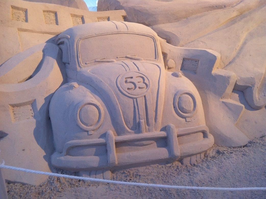 sand sculpture of a VW car