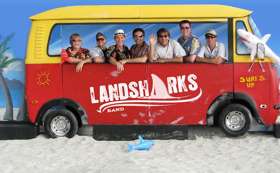 photo of The Landsharks Band in a bus