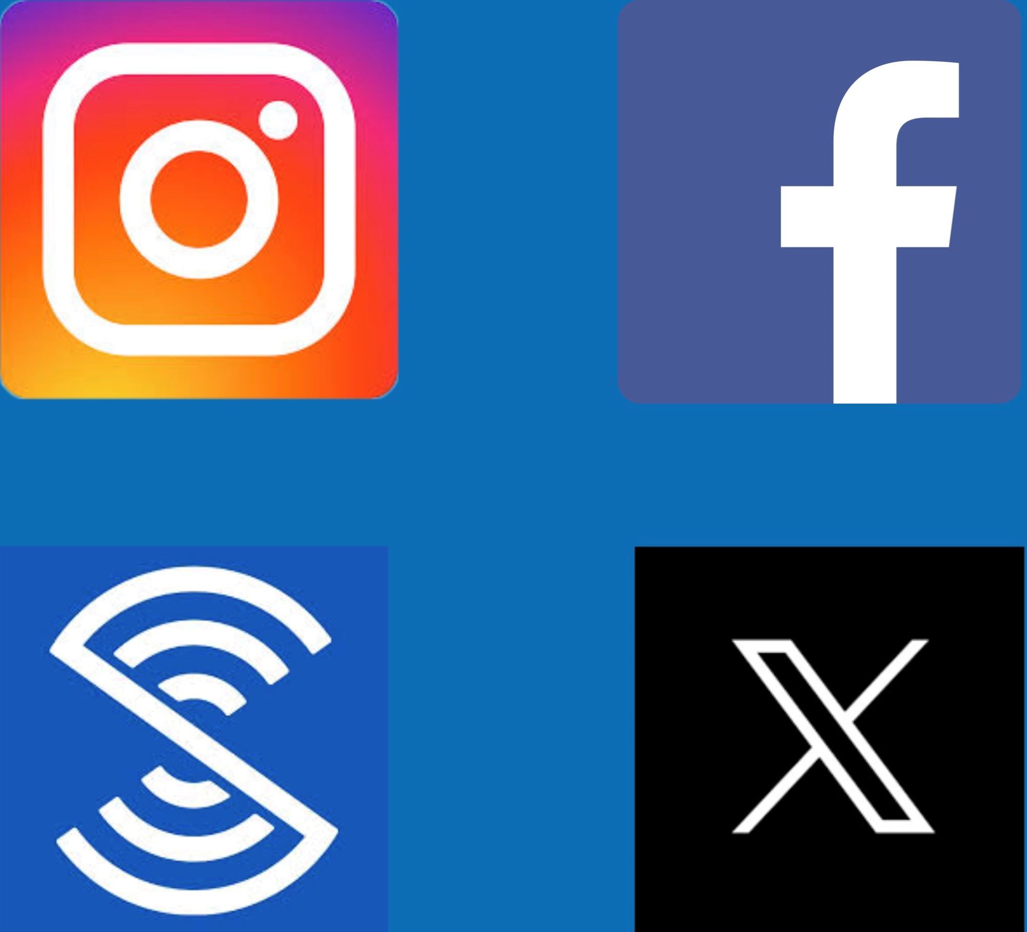 Solical media logos for Instagram, Facebook, X and Saferwatch.