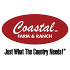 Red oval with that says Coastal Farm and Ranch in white inside the oval, and down below in black it says Just What The Country Needs